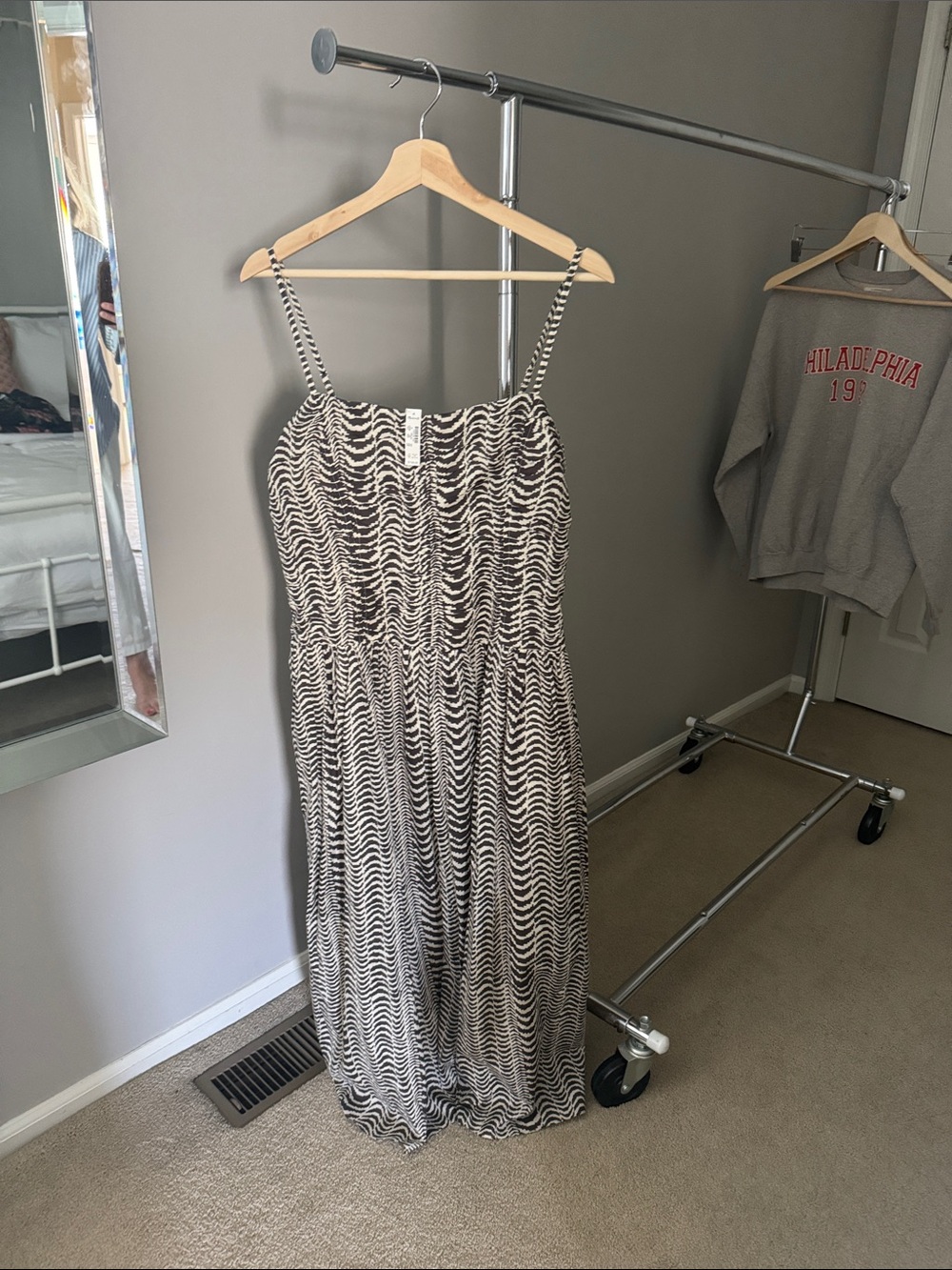 Madewell Zebra-Pattern Spaghetti Strap Maxi Dress in Black and Cream